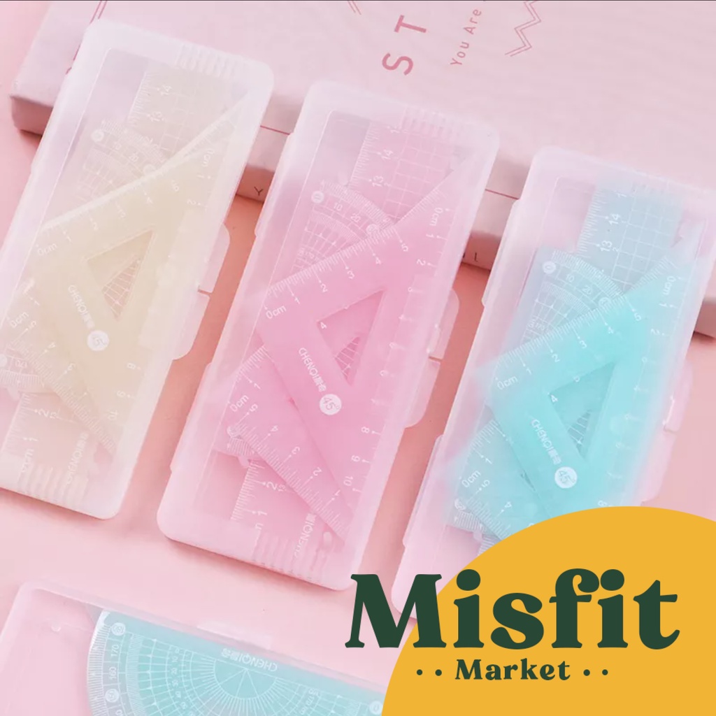 

Chenqi Kids Macaroon Ruler Set (4 pcs) Triangle Protractor Penggaris Busur Segitiga Anak Macaron Pastel