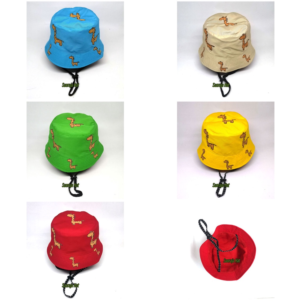 Topi Bucket Hat Anak Motif Jerapah Pakai Tali dan Stopper 3-12 tahun