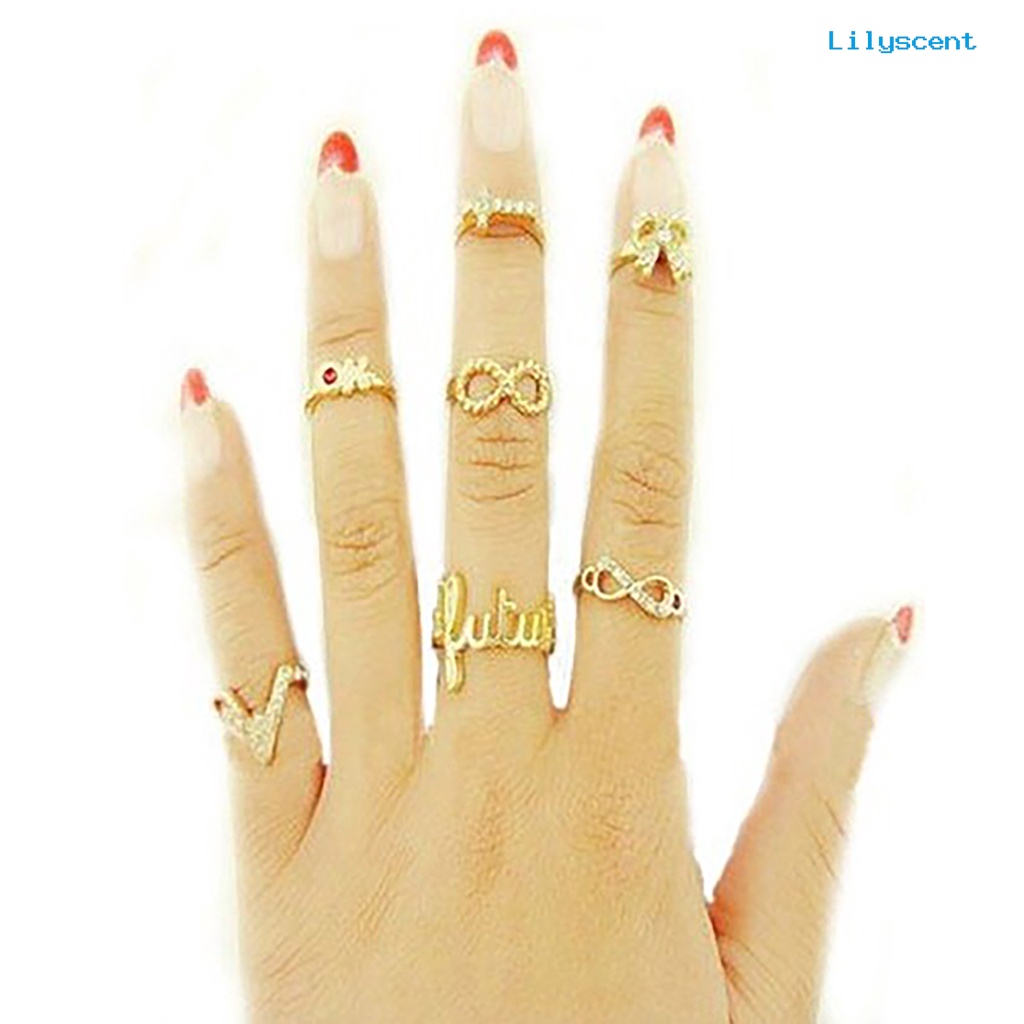 Ls 7Pcs Cincin Midi Bentuk Kupu-Kupu Bahan Alloy Untuk Pesta