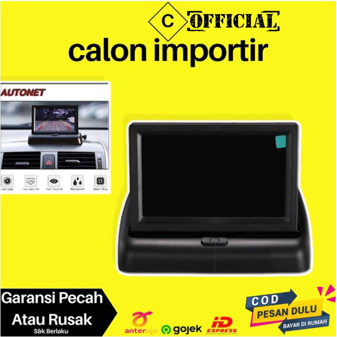 Monitor Head Unit Kamera Mundur Parkir Mobil Lipat LCD 4.3 Inch 2Channel Bisa Tonton DVD TV Bisa COD