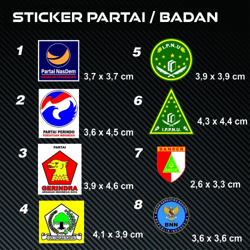 

Sticker Stiker Nasdem Perindo Gerindra Golkar IPNU IPPNU Banser BNN