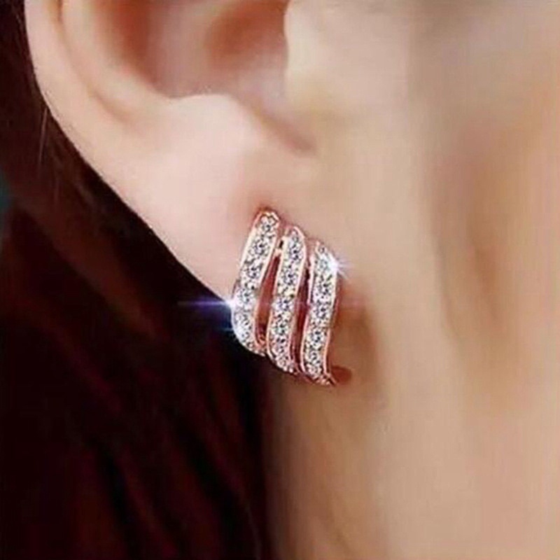 Anting Stud Kristal Cubic Zirconia Gaya Simple Untuk Wanita