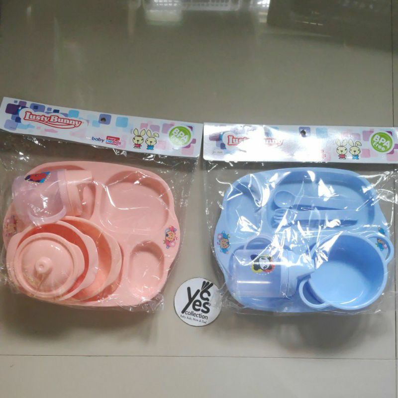 Paket Baby Gift Set Pelengkapan Makan Minum Bayi Mangkok Piring Sendok Garpu Gelas Trining Cup Justy Bunny justybunny Just