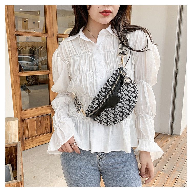 BJ15881 - BLACK/GRAY MOTIF D/MOTIF R - TAS SLINGBAG WAISTBAG WANITA FASHION IMPORT MODIS ELEGAN TERMURAH TERLARIS TERBARU BAGSTORE JAKARTA TAS BATAM ELJ5881 CR7582 BQ3347