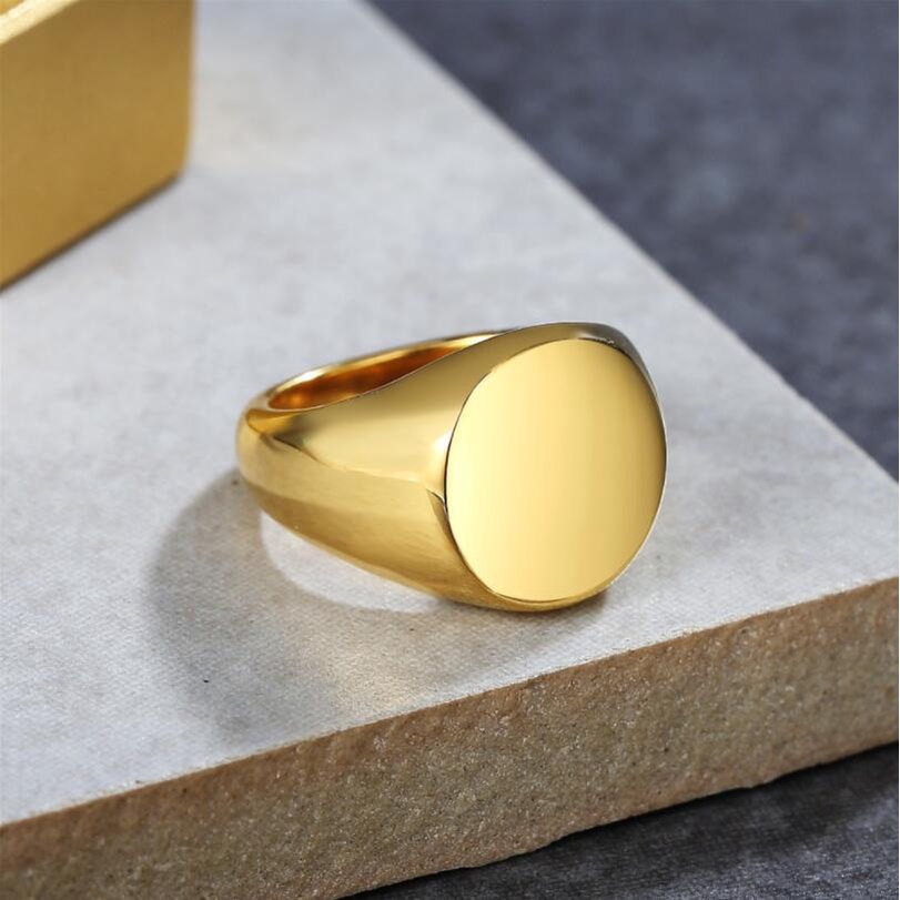 Cincin Bahan Stainless Steel Warna Silver / Gold / Hitam Gaya Simple / Punk Untuk Pria