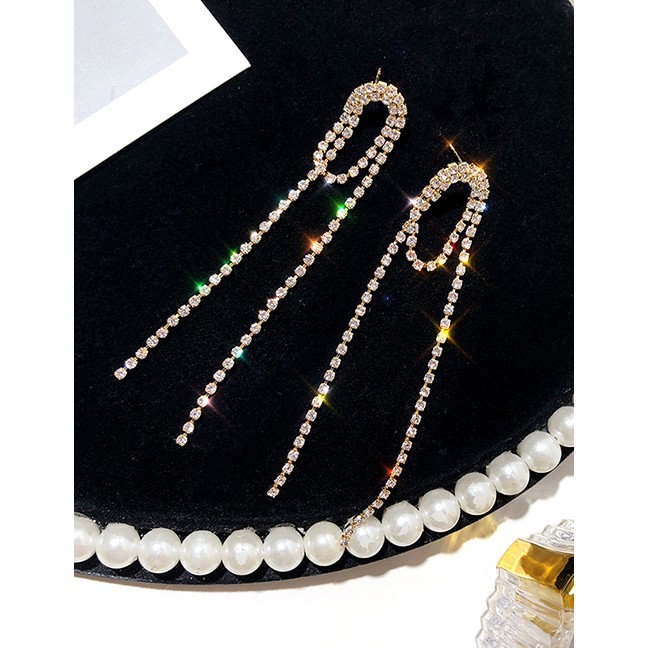 LRC Anting Tusuk Fashion Golden Cutout Long Tassel Earrings K04161