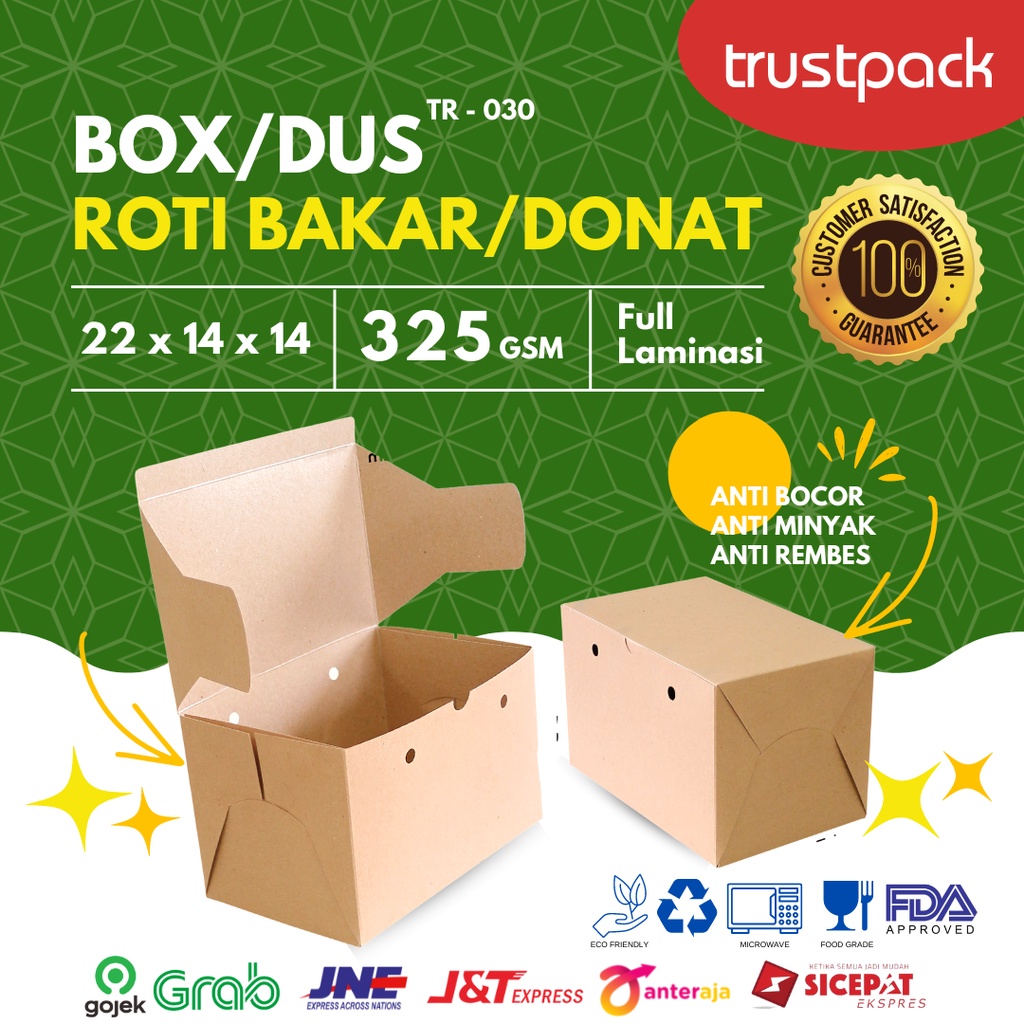 BOX DUS KRAFT KARDUS KOTAK ROTI BAKAR DONAT BOMBOLONI BOLU 22x14x14 cm