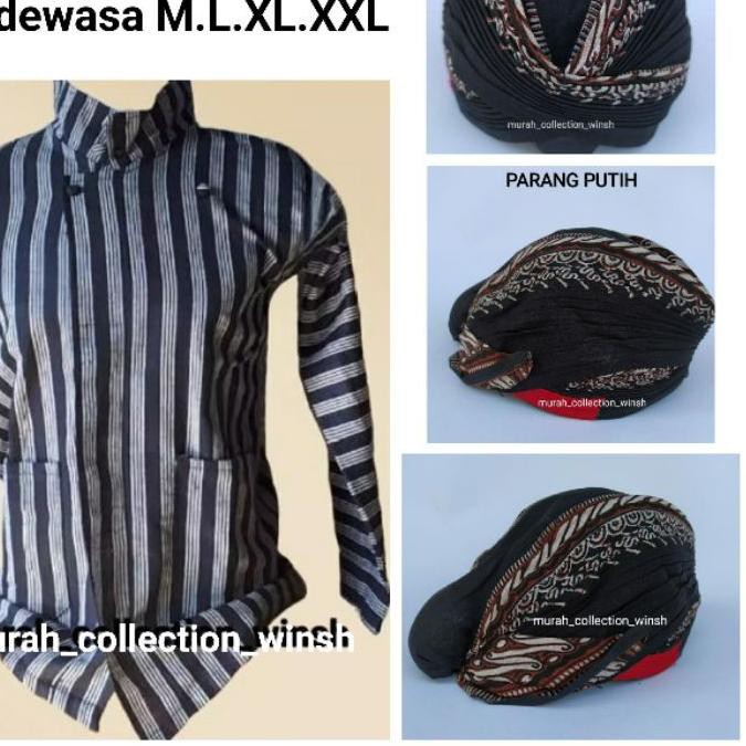 PREMIUM   baju lurik jawa dan blangkon lipat jogja/sorjan abu/surjan lurik  >>