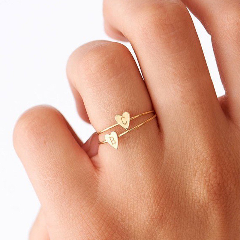 Cincin Wanita Adjustable Desain Hati Tulisan Huruf N-Z