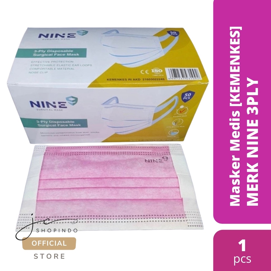 Masker Medis | 3Ply Merk NINE EVO SENSI | Satuan | Warna Pink