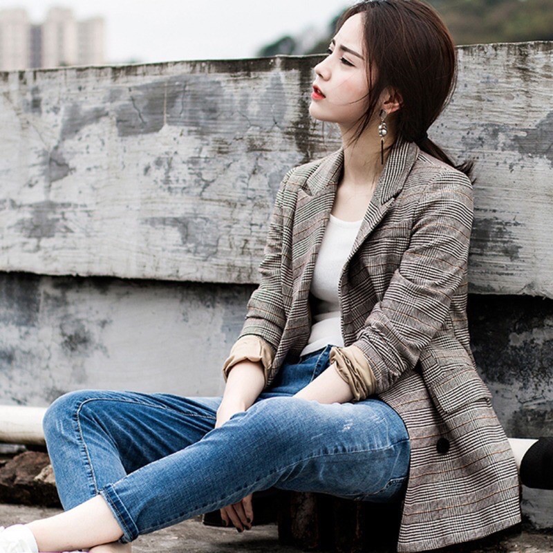 BLAZER IMPORT TEBAL WANITA KOREA ORIGINAL LAPIS FURRING S-2XL