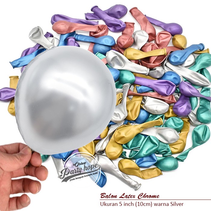 Balon Latex Chrome 5 inch SILVER / balon metalik CHROME dekor