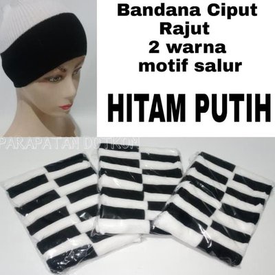 Ciput Rajut Hitam Putih Daleman Kerudung Material Bahan Polyester / Bandana Rajut / Inner Hijab / Da