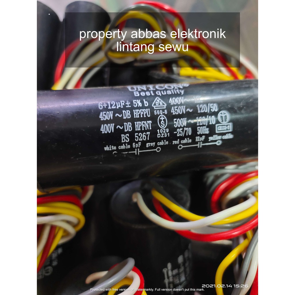 capasitor kapasitor mesin cuci 2 tabung 12 + 6 mikro 450 volt 12+6 450V