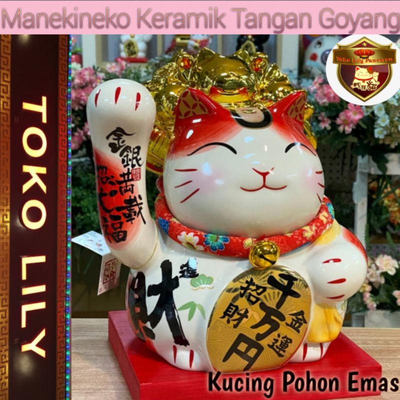 Manekineko Ceramic Large / Maneki Neko Keramik Tangan Goyang Besar