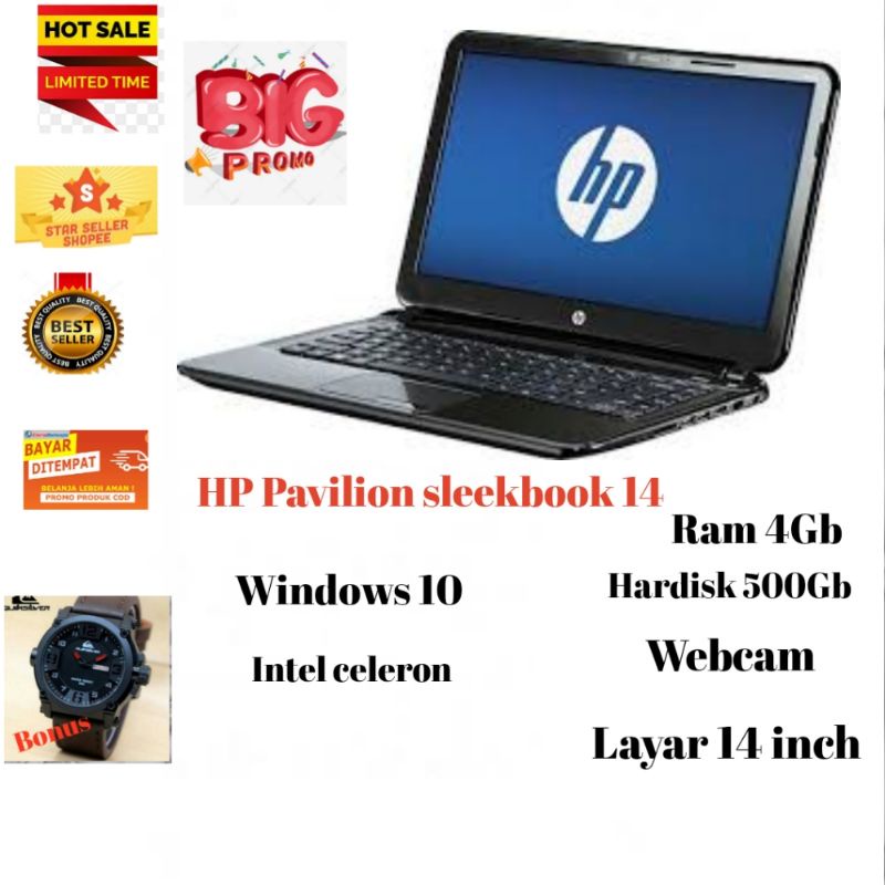 Termurah Laptop second HP Sleekbook Pc14 Ram 4Gb/500Gb/windows 10/Intel celeron/layar 14 in mulus no minus LIKE NEW