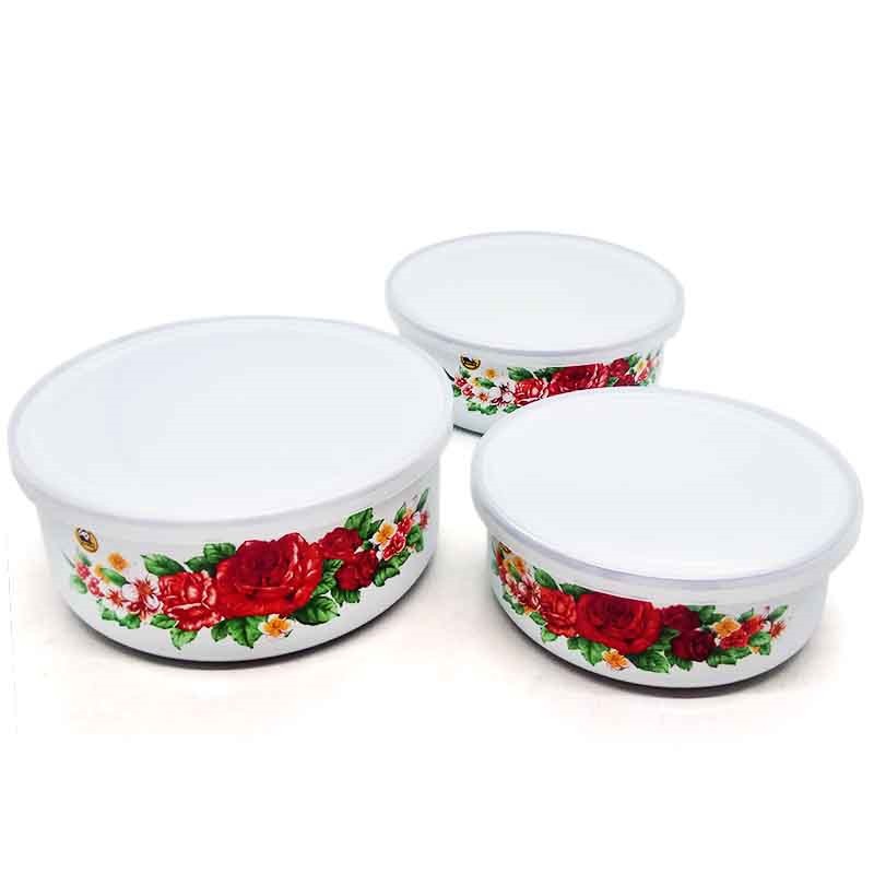 Maspion Mangkuk Mixing Bowl Susun 3 + Tutup Enamel