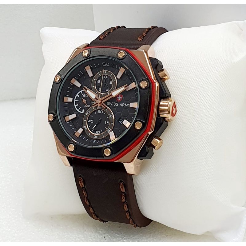 Jam Tangan Pria Swiss Kulit Army Original Anti Air Crono Tanggal Aktif / Jam Tangan Pria Analog Terb