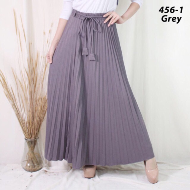 456 - BD ROK PLISKET TALI PINGGANG POLOS ABG ANAK MUDA PLEATED SKIRT FLARE MAXI PANJANG HYGET MURAH