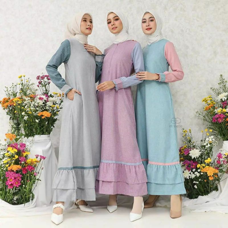 GAMIS WANITA  EL SIETE LCT 214 / Gamis muslim bahan katun madina