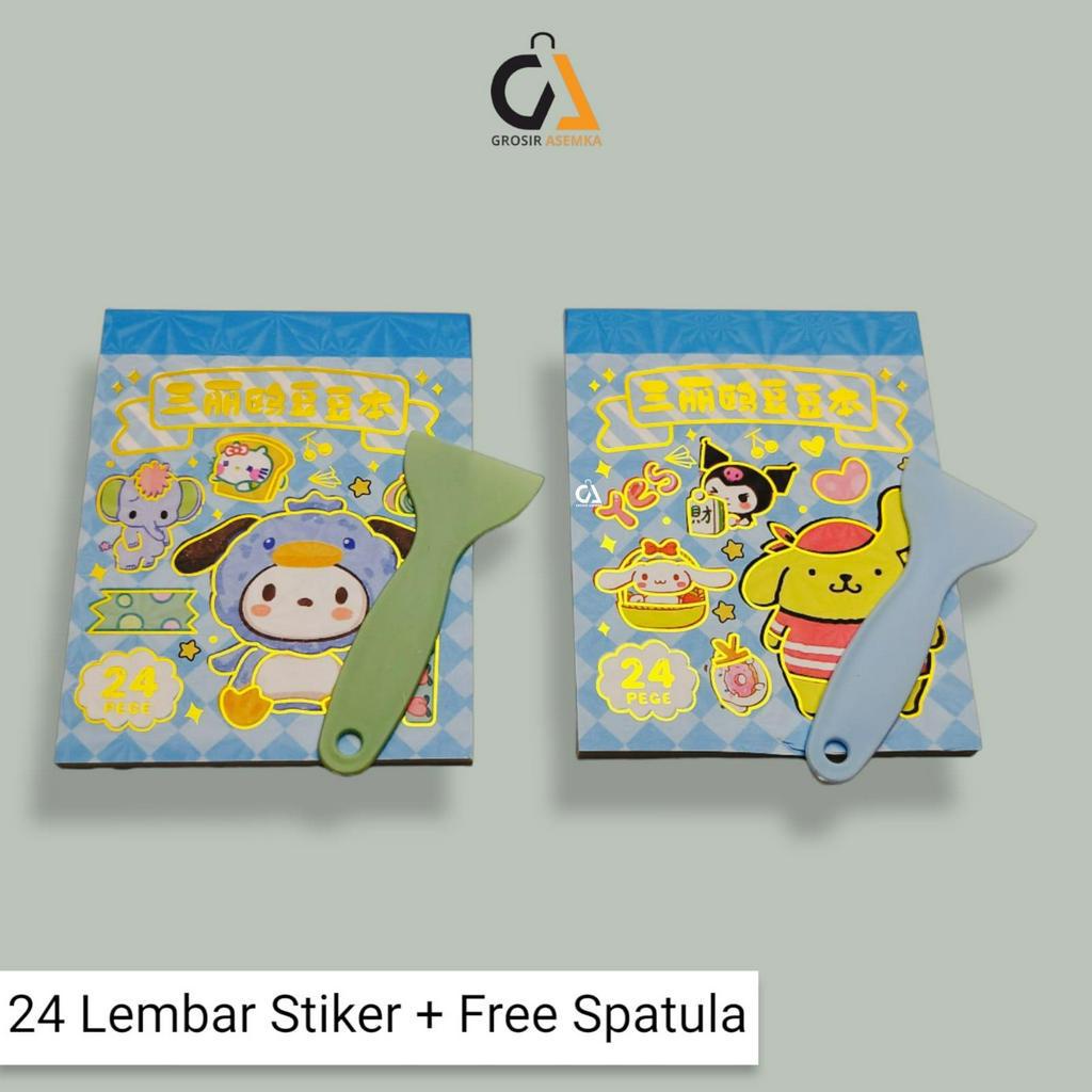 24 Lembar Stiker Buku Mini Aesthetic Motif Kartun Sanrio Free Spatula