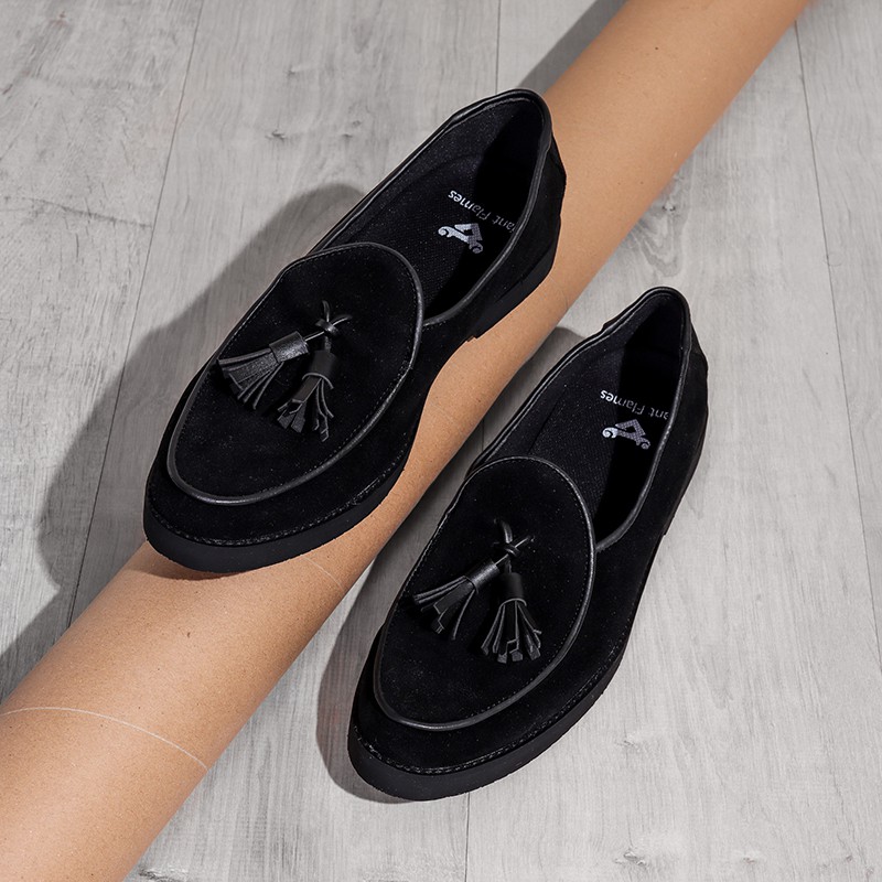 BOSSA BLACK - Sepatu Loafers Kasual Loafers Kulit Klasik Formal Kerja Kuliah Pria/Cowok - Loafer