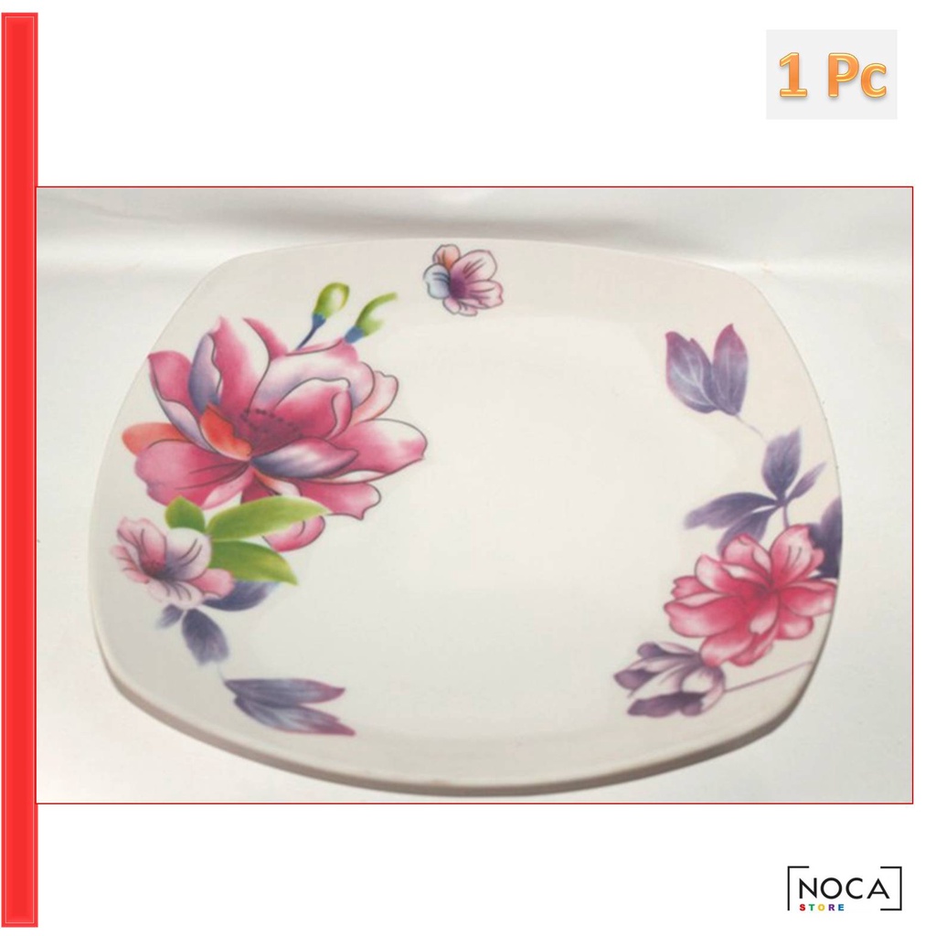 Piring Makan Melamin Teplek Singa Singi Tepres Putih Motif Bunga Melamine