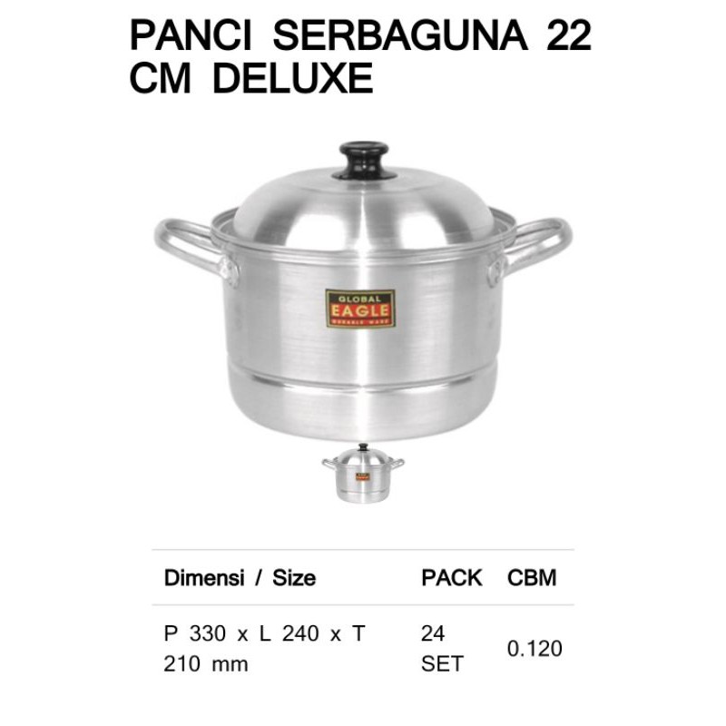 PANCI LANGSENG DANDANG KUKUS STEAMER ALUMUNIUM / panci serbaguna almunium 22 cm eagle deluxe