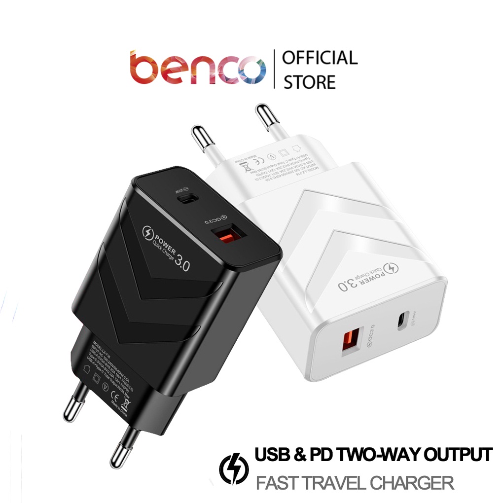 BENCO Quick Charge 3.0 Wall Charger USB AND PD Two-way Output 20W Adapter Travel Plug Compatible Most Devices