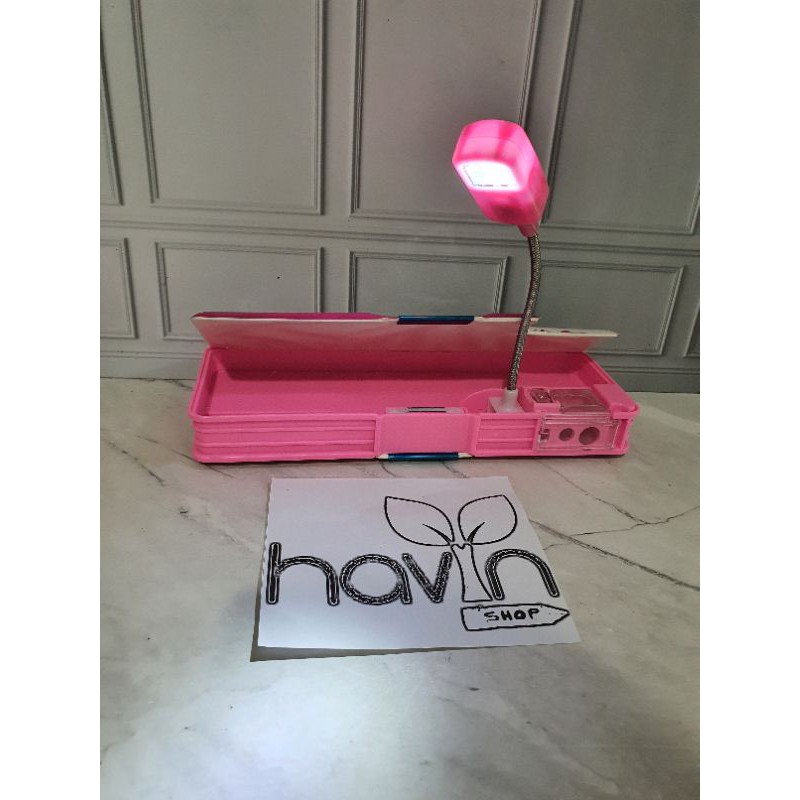 kotak pensil magnet ada LAMPU SENTER untuk membaca/PENSIL CASE LAMPU-2