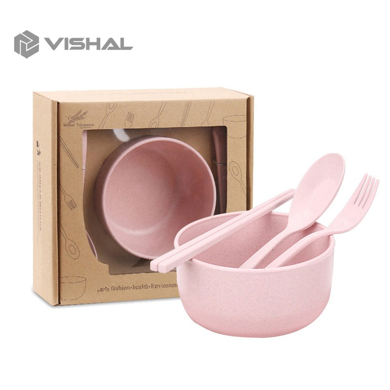 VISHAL Gandum 4 Pcs Peralatan Makan Set Mangkuk / Piring  / Sendok Peralatan Makan Anak-Anak VS-11