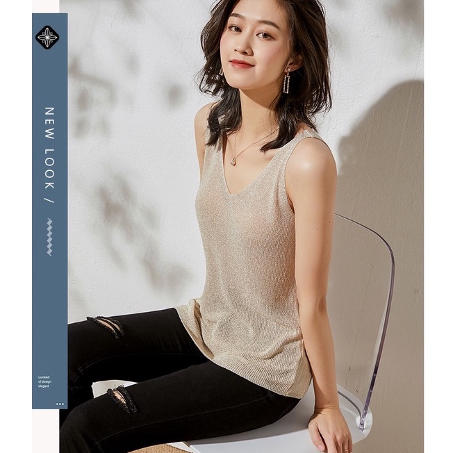 【Elegant】Korean Glitter Shiny  Lembut Knit Tank Top 7123