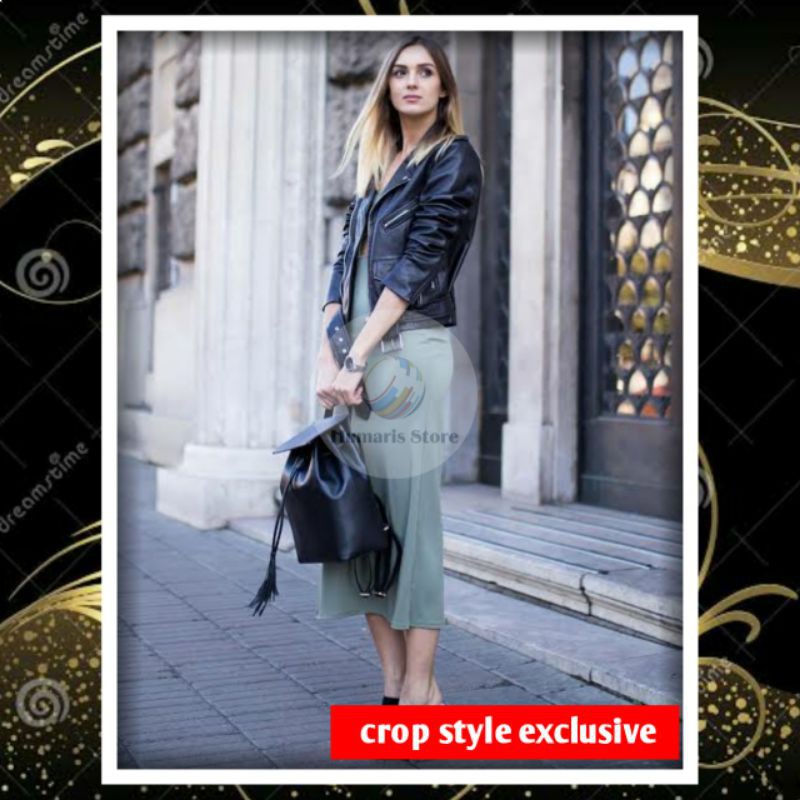 JAKET KULIT WANITA CROP RAMONES ROCK N ROLL