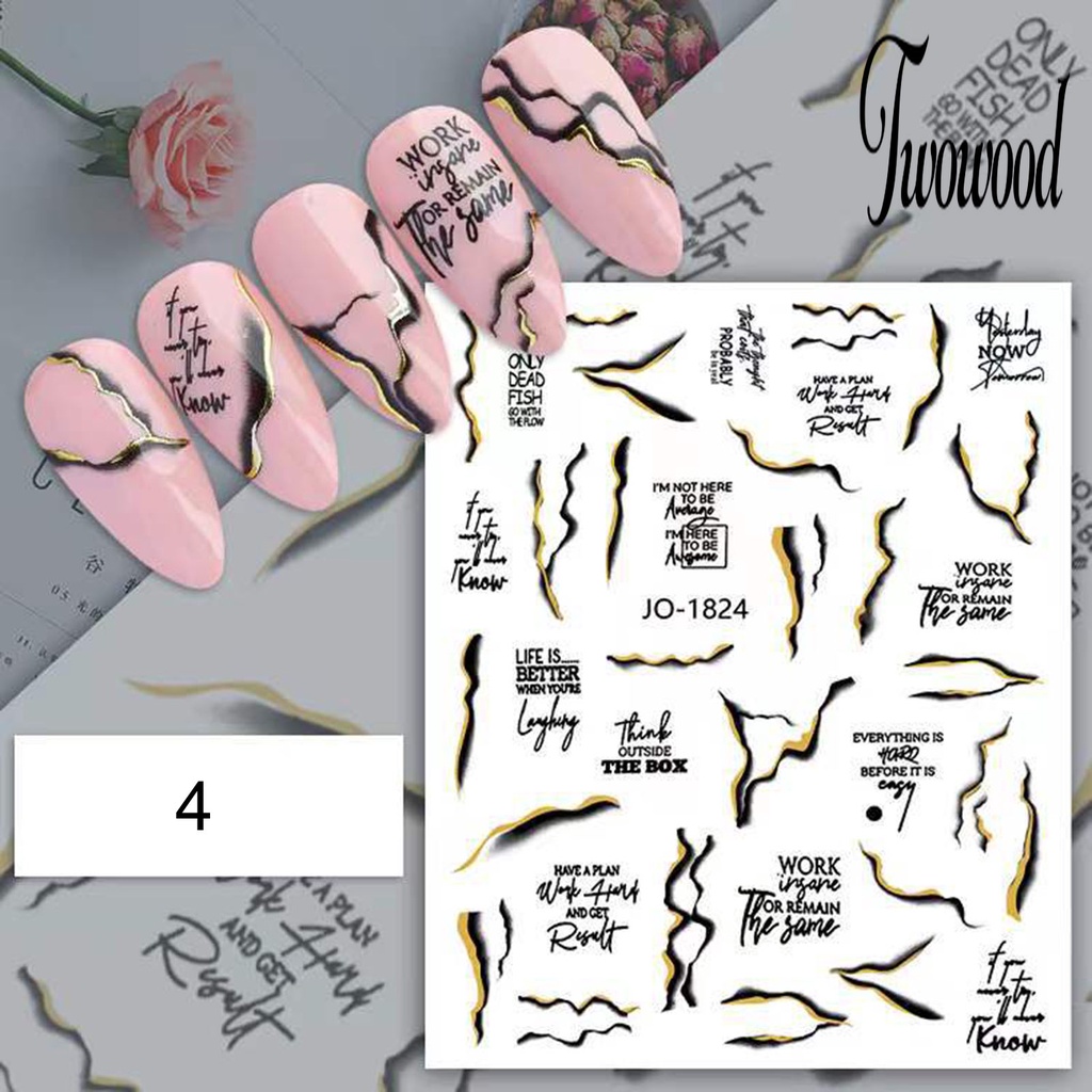 Twowood Stiker Kuku DIY Motif Marmer Warna Emas Untuk Wanita