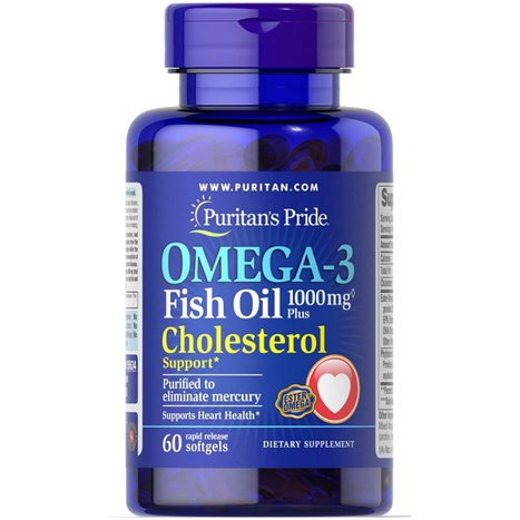 Puritan's Pride Omega-3 Fish Oil 1000mg Plus Cholesterol Support 60 Softgels