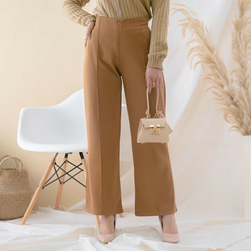 Premium Celana Kulot Scuba Zipper Tebal Celana Panjang Wanita Kerja Kantor