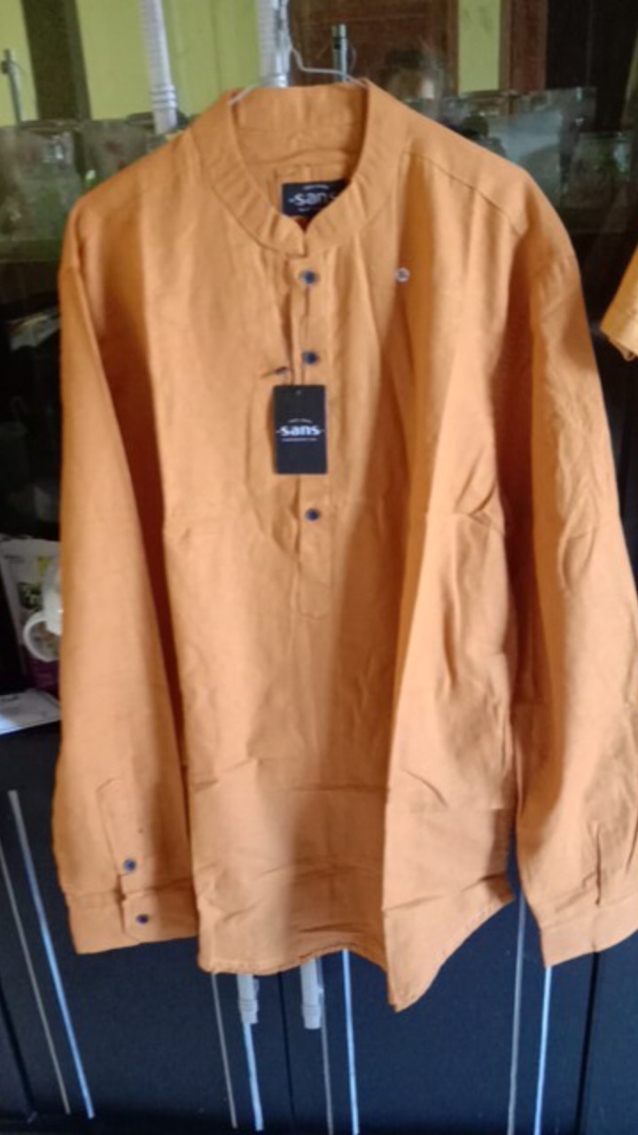 Sanvanina Kemeja Shanghai Pria Slim Fit Mustard E-1411a | Baju Koko Shanghai Pria Mustard