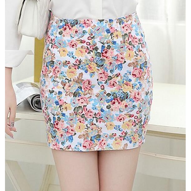 Women's Sweet White Print Above Knee Skirt Rok Murah