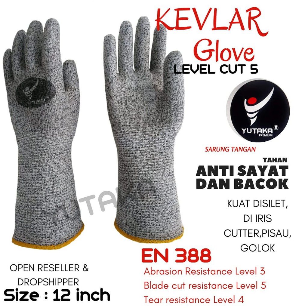 SARUNG TANGAN ANTI BACOK atau KEVLAR 12 inch abu