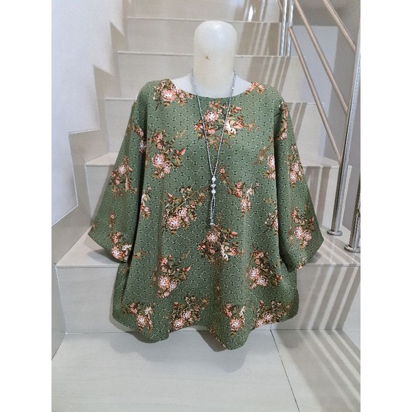 Blouse Scuba Premium Import Jumbo 2XL-3XL-Motif L - Hijau