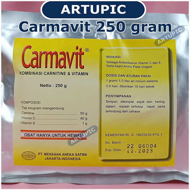 Carmavit 250 gram Vitamin C E Carnitine Ayam Unggas Anti Stres Mempercepat Pertumbuhan Ayam Daging