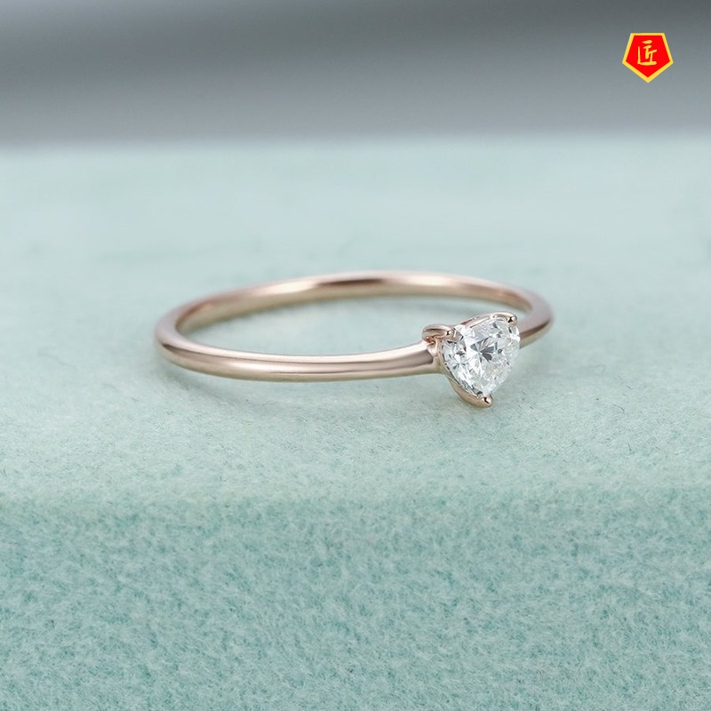 [Ready Stock]Simple Personality Heart-Shaped Diamond Ring