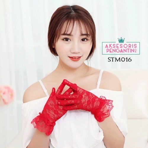 [BISA BAYAR DITEMPAT] SARUNG TANGAN LACE MERAH WEDDING AKSESORIS WANITA STM016