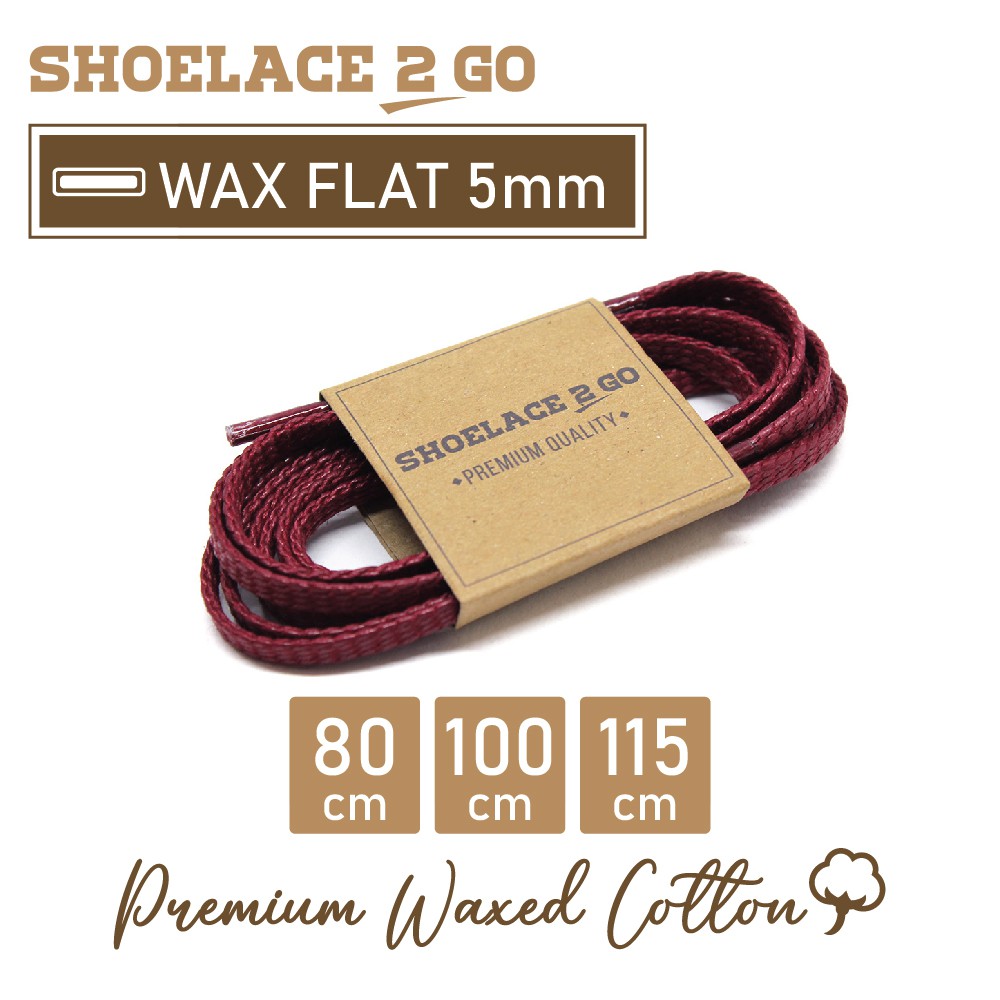 SHOELACE 2 GO PREMIUM TALI SEPATU LILIN WAX GEPENG PIPIH FLAT - WF5 - F2 - RED MAROON - 5MM