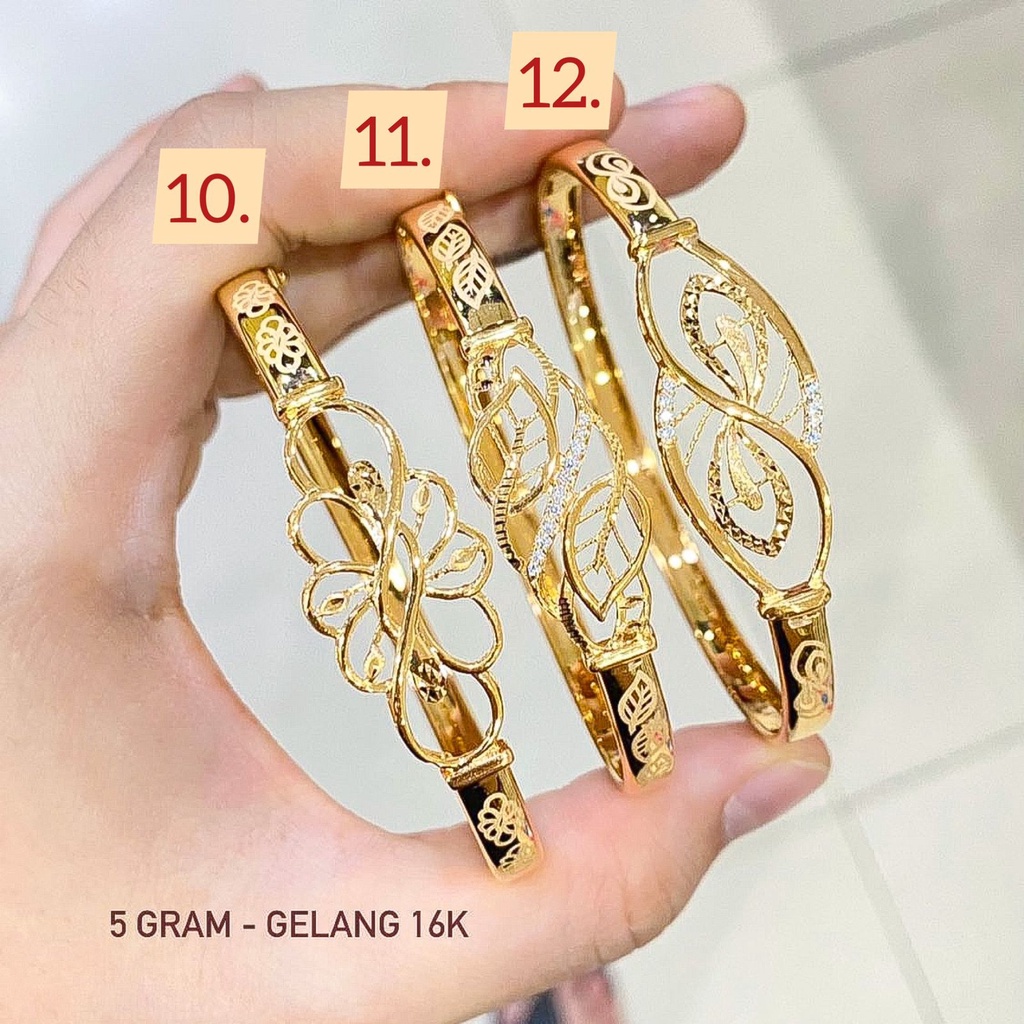 Gelang bulat anak dan dewasa emas asli kadar 700 70 16k branded H clover daun kerawang krum putih mix kombinasi 2 warna bangle oval kuning permata terbaru bangkok 3 5 gram gr lebar