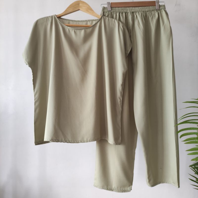 BAJU TIDUR POLOS PIYAMA POLOS CELANA PANJANG LENGAN PENDEK BAHAN RAYON babbydoll-POLOS MINT