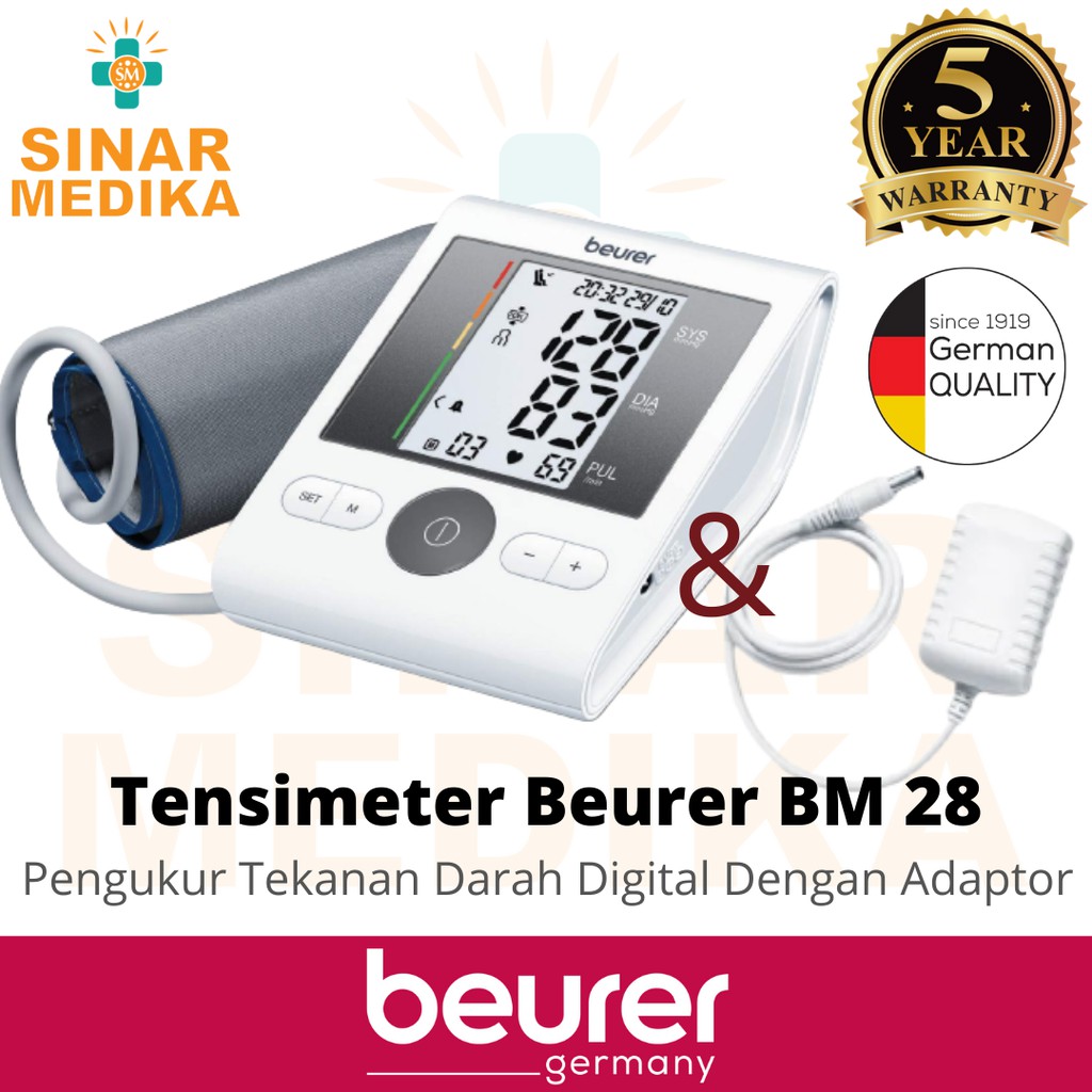 TENSIMETER BEURER BM 28 DENGAN ADAPTOR . PENGUKUR TEKANAN DARAH DIGITAL . TENSI METER BM28