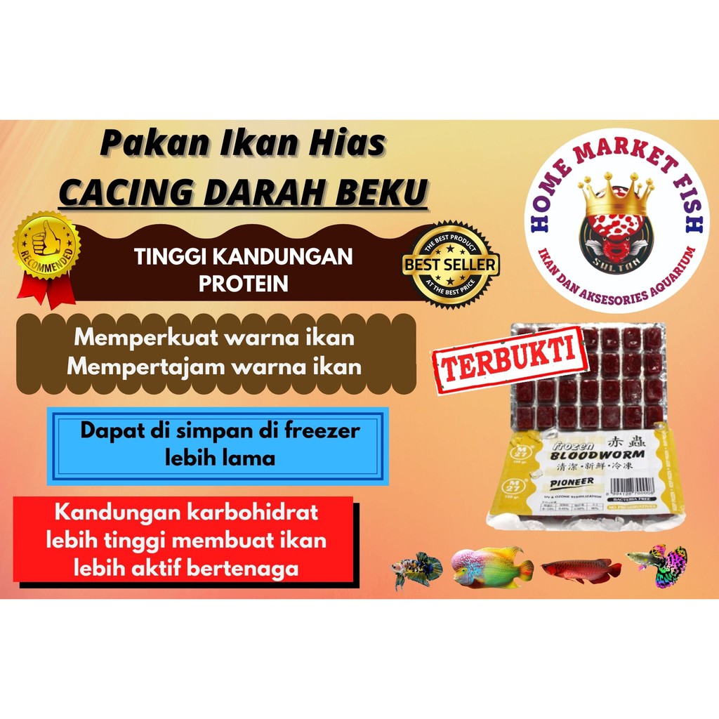Cacing Darah anti bakteri fresh Beku 100 gram pakan ikan louhan cupang ikan chana pibas diskus
