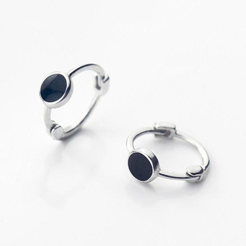 Fancyqube Anting Hoop Enamel Estetik Model Minimalis Warna Hitam Untuk Pria Dan Wanita