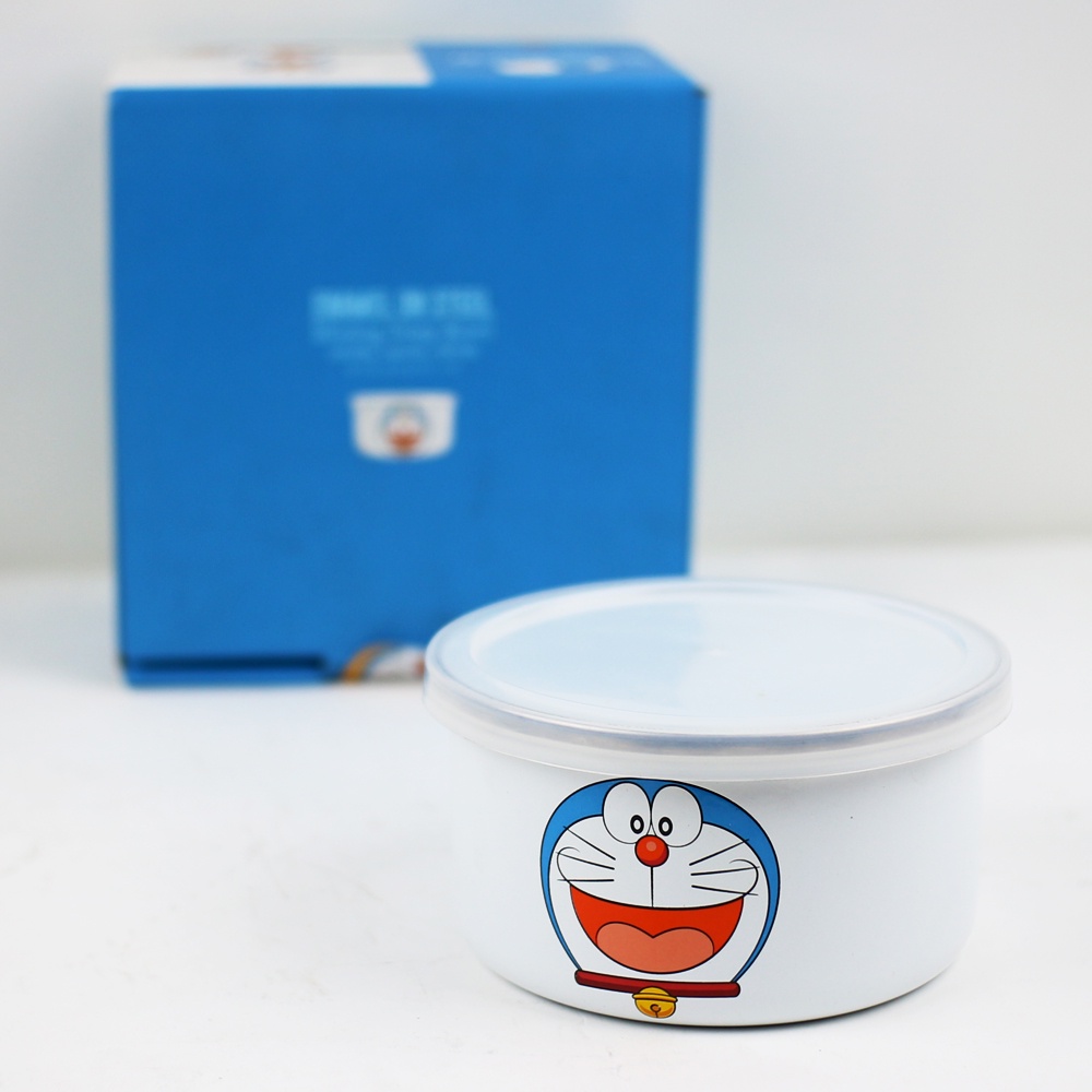 Maspion Mangkok set Motif Doraemon Mixing Deep Bowl set isi 3 pcs gambar Doraemon Mangkuk Enamel anti lengket FREE Tutup